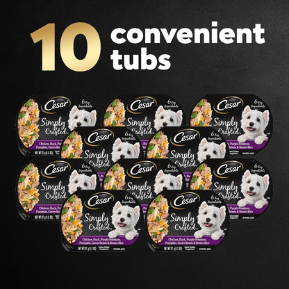 Cesar Simply Crafted Adult Wet Dog Food Meal Topper, Chicken, Duck, Purple Potatoes, Pumpkin, Green Beans & Brown Rice, 1.3oz. (10 Count, Pack of 1)
