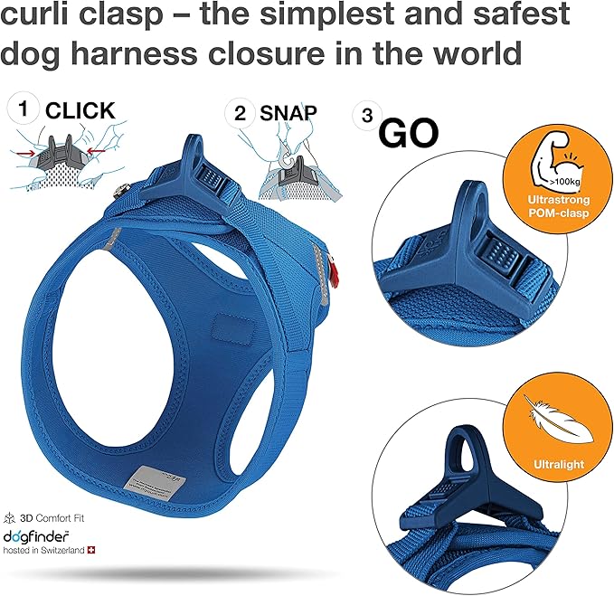 Vest Harness curli Clasp Air-Mesh Blue 2XS