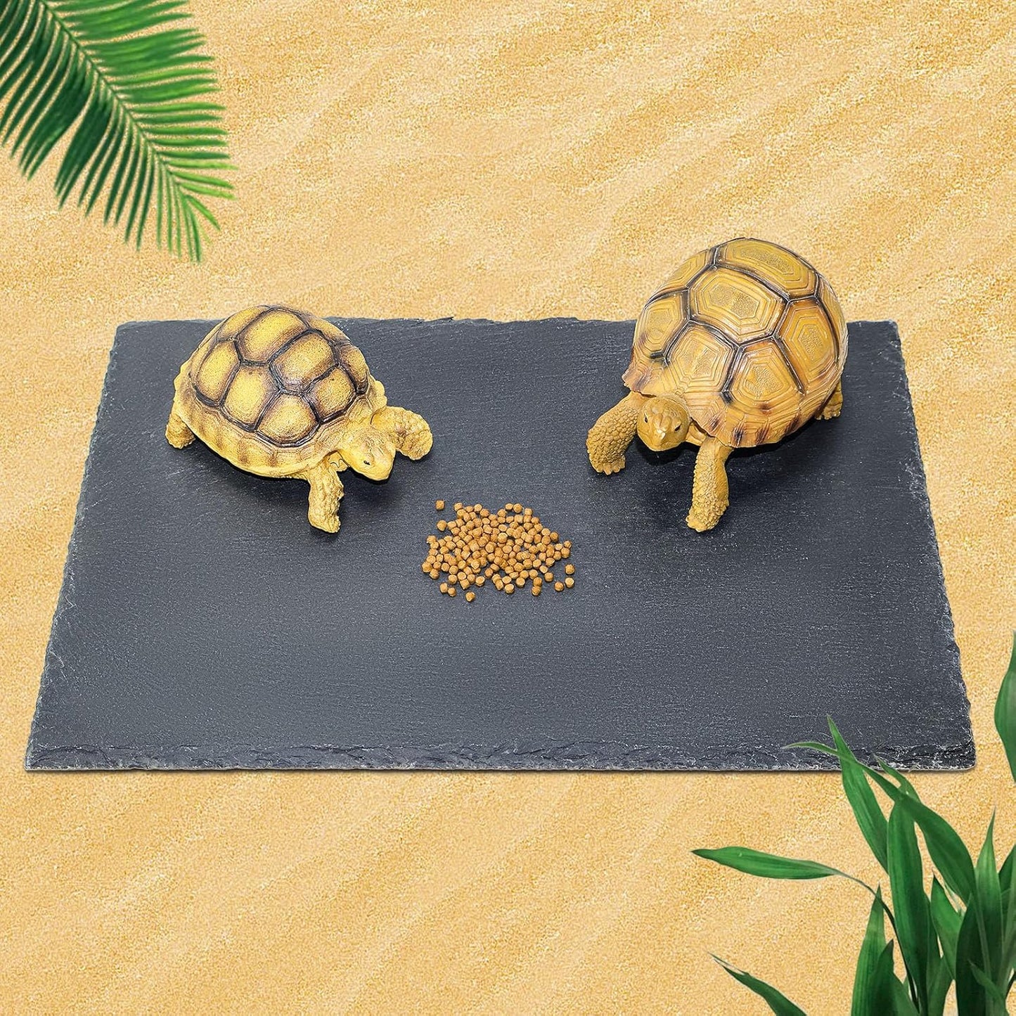 Tortoise Habitat basking Rock Feeding Dish Bearded Dragon/Lizard Original Rock Slab,Easy to Grind The Nails,with Non-Slip mats,Natural Food Bowl,Moisturizing Effect(Large- Size)