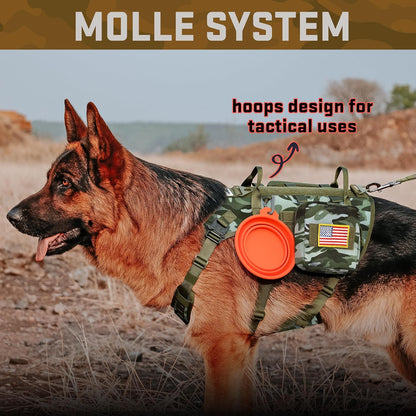 Forestpaw Tactical Dog Harness Tactical Dog Collar with Bungee Leash Set,No Pull Military Dog Harness for Walking Training,Adjustable for Medium Large Dogs,Camouflage Green,Chest 19.5-41.5"