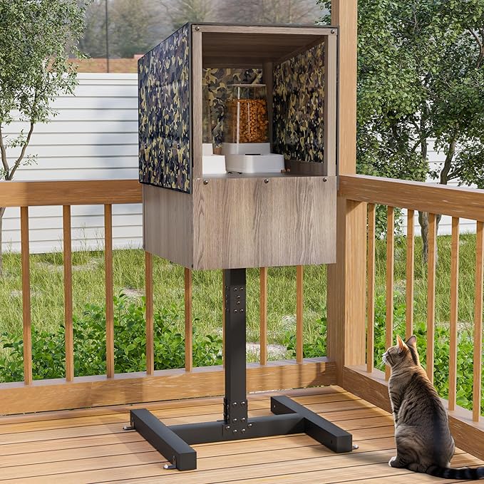 Outdoor Cat Feeding Station, Weatherproof Elevated Feral Cat House and Shelter for Outdoor Feeder Use