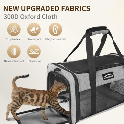 TSA Approved Pet Carrier for Small Cats and Puppies, Soft-Sided and Foldable, Cat and Dog Carrier Fits Pets Up to 15 lbs, Durable Portable Travel Bag with Litter Box, Dark Gray