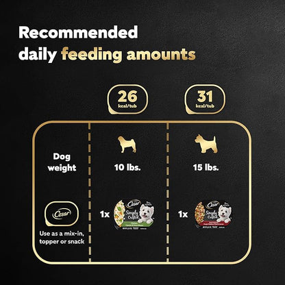 Cesar Simply Crafted Adult Wet Dog Food Meal Topper, Chicken, Carrots & Green Beans and Beef, Chicken, Purple Potatoes, Peas & Carrots Variety Pack, 1.3 oz. (16 Count, Pack of 1)