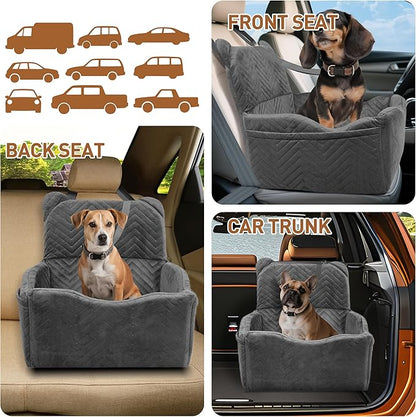 Dog Car Seat Booster with Waterproof Cover, Memory Foam, Small/Medium Dog Bed for Car Back Seat for Travel, 2 Safety Belt