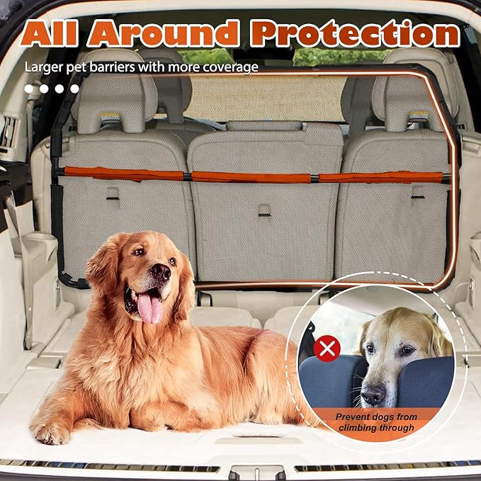 Dog Car Barrier, 50" Wide See Through Car Divider Back Seat for Cargo Area,Travel Trunk Backseat Car Net Mesh Separator for Dogs, Pet Restraint Car Net Barrier for Small SUVs or CUVs Cargo