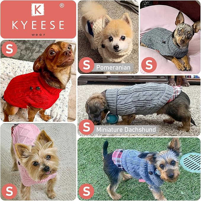 KYEESE Dog Sweater Small Dogs Sweater Stretchy Knitwear Cat Clothes Soft Pullover Warm Turtleneck Dog Sweaters for Small Dogs Male with Gingham Patchwork Thick Pet Coat for Fall Winter Cold Weather