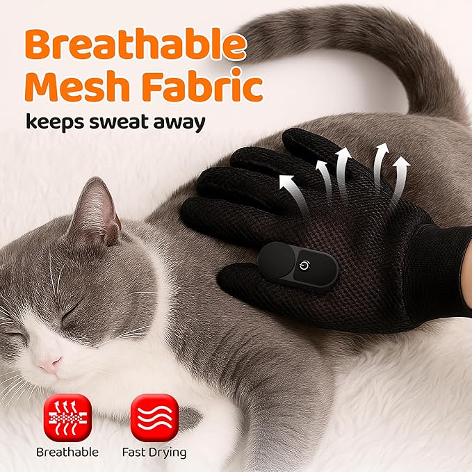 Pet Hair Remover Glove - Cat＆Dog Brush,Gentle Deshedding Efficient - Perfect for Dogs, Cats, Rabbits & Horses with Long/Short/Curly Hair,Includes Sprayer＆Waterless Shampoo(Right Hand, 1 Piece, Black)