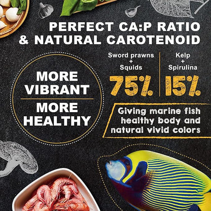 Ultra Fresh Marine Fish Food, 75% Sword Prawns + Squids, Natural Protein, Color Enhancement, for Large Saltwater Fish, Marine Shrimp Patties L 5.29oz