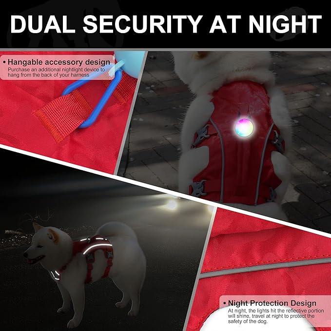 Escape Proof Dog Harness, Lightweight Full Body Pet Vest with Lift Handle and Leash Clip, Reflective Adjustable Small Dog Harness for Daily Walking(Red,Chest:14-22")