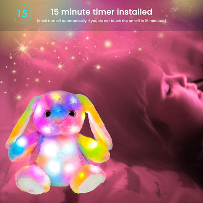 Hopearl LED Plush Bunny Colorful Lighting Up Stuffed Animal Rabbit Floppy Night Lights Glow in The Dark Birthday Festival for Kids Toddler Girls, Rainbow, 10''