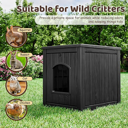 KAMABOKO Outdoor Cat House, Weatherproof PP Plastic Cat Shelter for Indoor & Outdoor Use, Durable All-Season Pet House for Feral & Stray Cats, Black