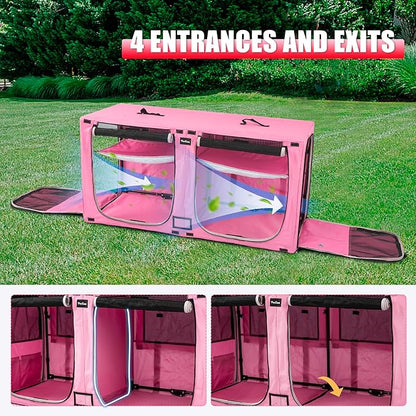 Huge Sapce Double Compartment Cat Travel Carrier with Litter Box & Homack | Cat Show Kennel Cage Crate with Mat & Water Bottle