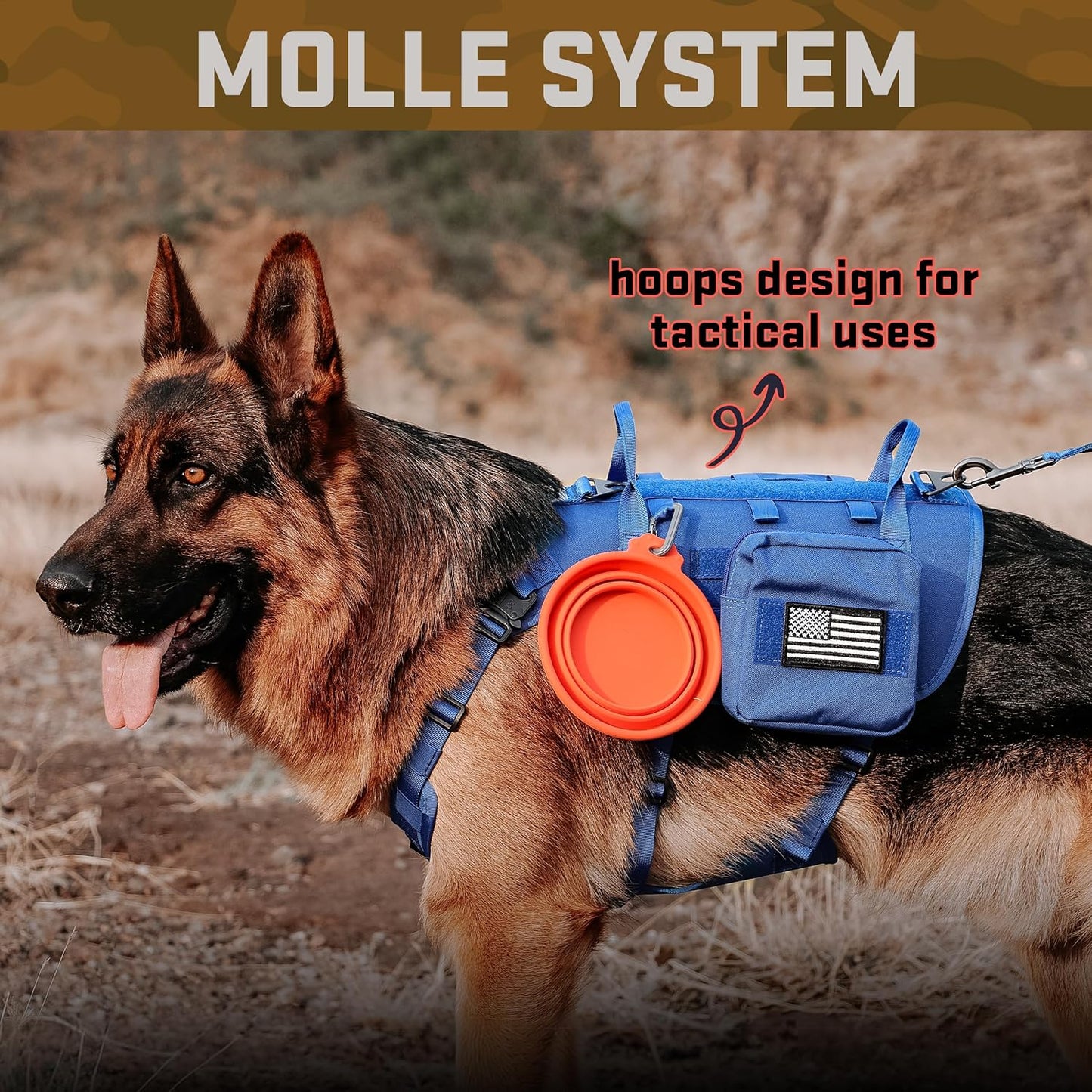 Forestpaw Dog Harness Medium Sized,Tactical Dog Harness with Handle,No Pull Military Style Service Dog Vest with Pockets Adjustable for Medium Large Dogs,Blue,Chest 19.5-41.5"