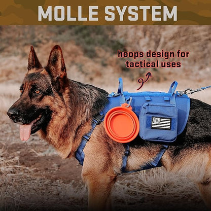 Forestpaw Dog Harness Medium Sized,Tactical Dog Harness with Handle,No Pull Military Style Service Dog Vest with Pockets Adjustable for Medium Large Dogs,Blue,Chest 21.5-45"