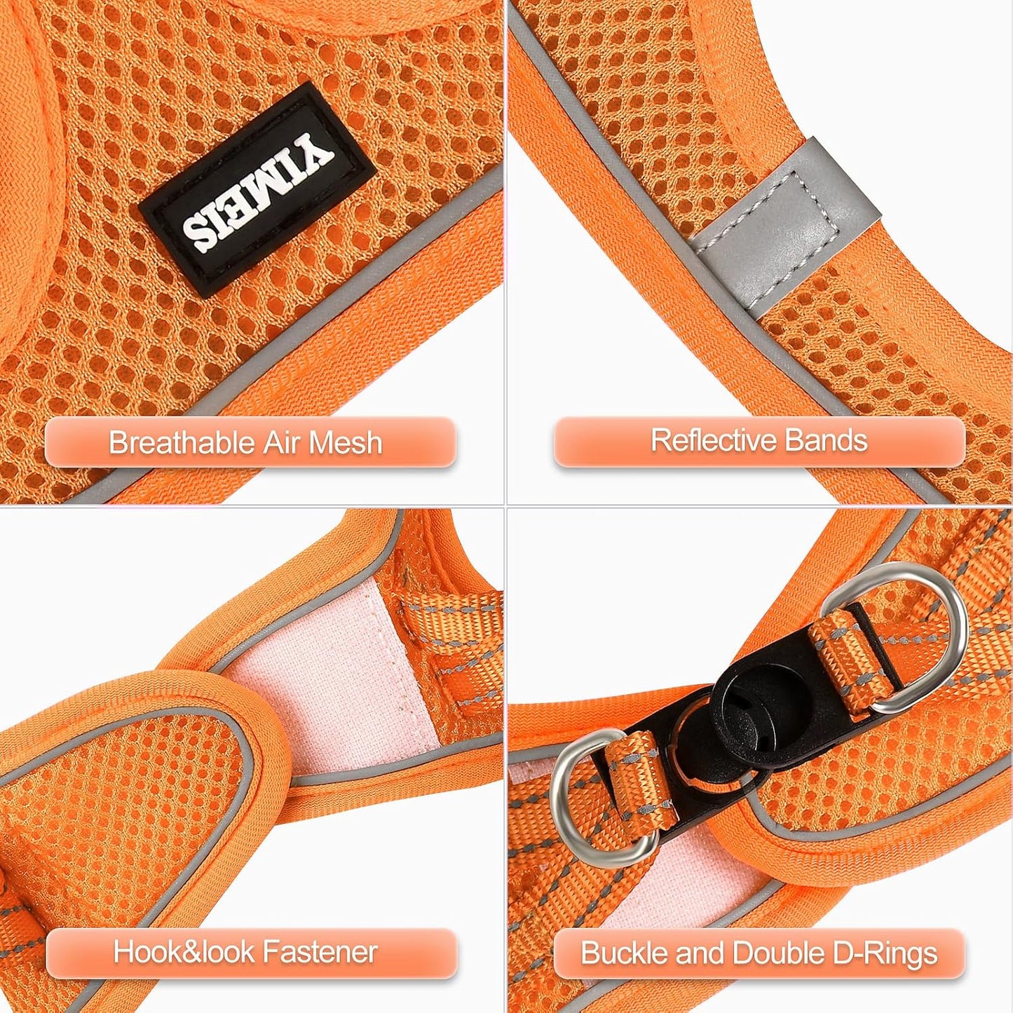 YIMEIS Dog Harness and Leash Set, No Pull Soft Mesh Pet Harness, Reflective Adjustable Puppy Vest for Small Medium Large Dogs, Cats (Orange01, Small (Pack of 1)