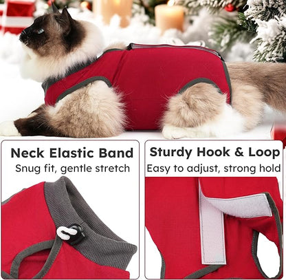 Cat Recovery Suit After Surgery, Breathable Cat Surgery Recovery Suit for Spay Abdominal Wounds or Skin Diseases, E-Collar Alternative Wear for Small Male Female Pets (Red,L)