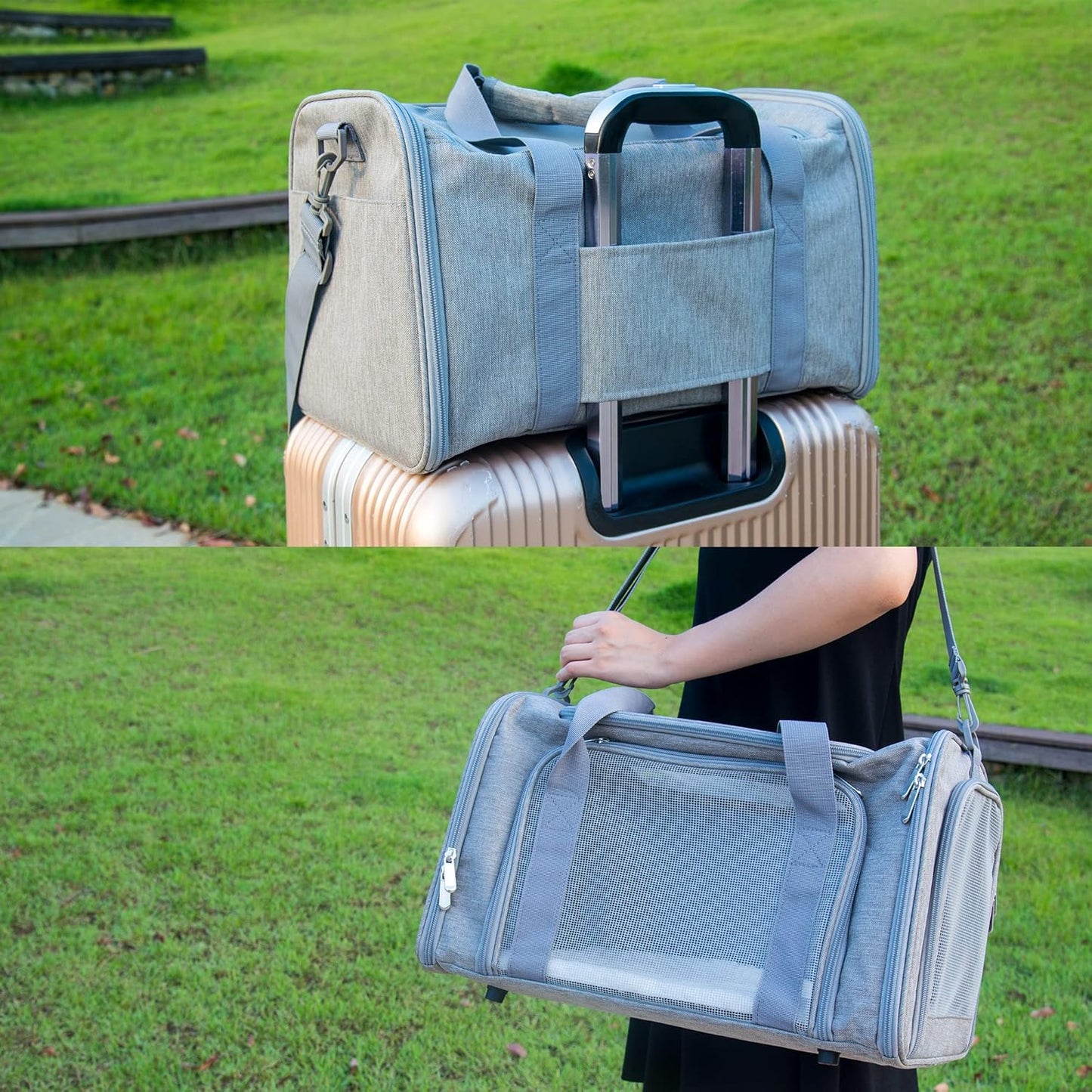 Soft Sided Carrier for Small Medium Cats Dogs,Removable Pad Collapsible Travel Pet Carrier Large Grey