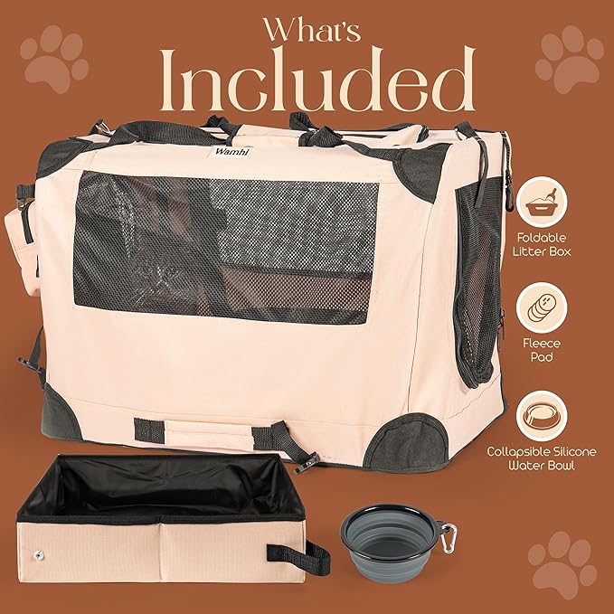 Large Cat Carrier Soft-Sided Travel Carrier - Fits 2 Cats or Small Dog, Portable Foldable Design with Litter Box, Bowl & Fleece Pad, 24” x 16.5” x 16.5”