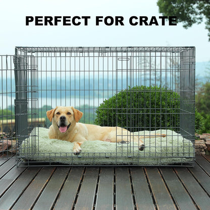 Bedfolks Waterproof Crate Bed, Plush Dog Kennel Pad with Removable Cover, Faux Fur, Washable, 41"x27", Sage Green