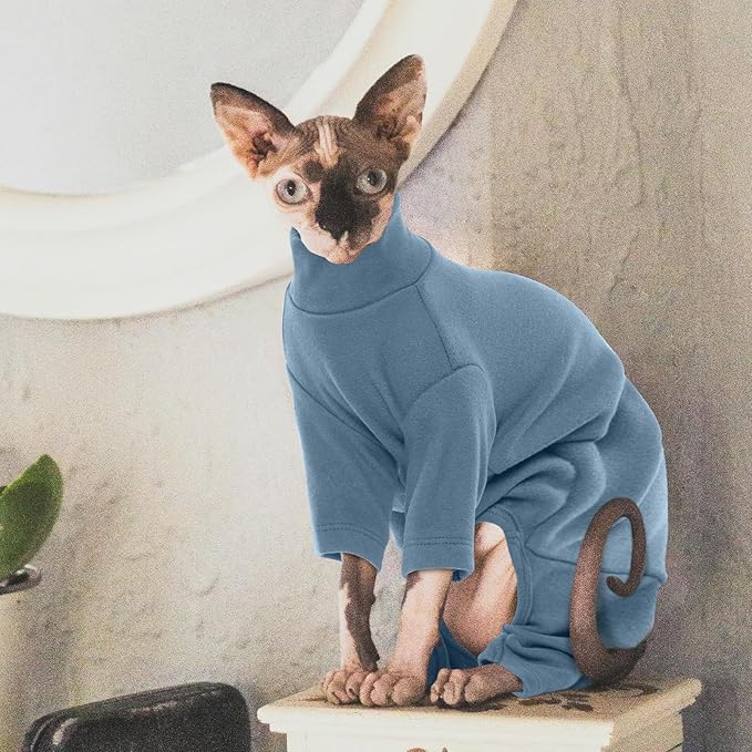 ROZKITCH Hairless Cat Jumpsuit, Breathable Soft Jumpers for Sphynx Only, Coat with Four Legs, Warm Sweater T-Shirt Pajamas Jumpsuit Vest Cornish Rex, Devon Rex, Peterbald Blue M
