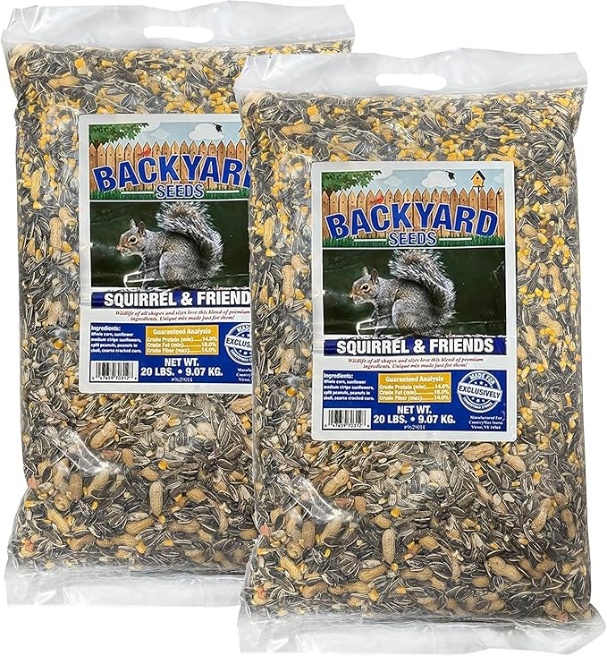 Backyard Seeds Squirrel and Friends Wildlife Feed – Non-GMO Mix for Squirrels, Deer, Birds, Rabbits, Chipmunks & More – All-Natural Backyard Animal Food (40 Pounds)
