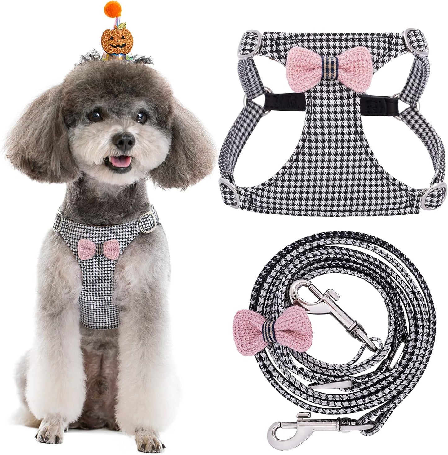 Puppytie No Pull xs Dog Harness with Multifunction Dog Leash,Soft Adjustable No Choke Escape Proof Pet Harness Vest,Knitted Black-White,xs