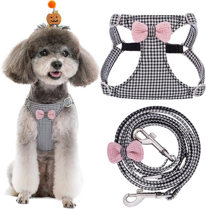 Puppytie No Pull xs Dog Harness with Multifunction Dog Leash,Soft Adjustable No Choke Escape Proof Pet Harness Vest,Knitted Black-White,xs
