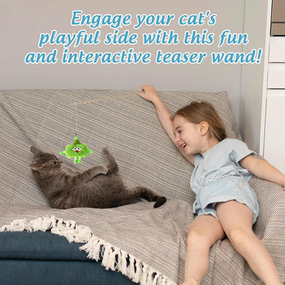 Elastic Plush Cat Wand Toy Funny Interactive Cat Fishing Pole Toy with Bell Soft Natural Wood Kitten String Toys for Indoor Cats Kittens Bored Cats (3 Pack)