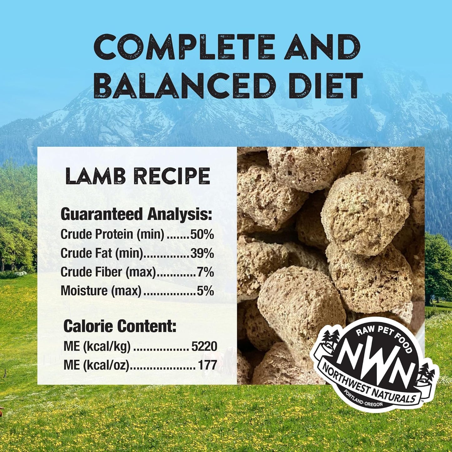 Northwest Naturals Freeze-Dried Lamb Dog Food - Bite-Sized Nuggets - Grain-Free, High-Protein, Raw Diet, Human-Grade, Limited Ingredients, All Natural, Nutrient-Dense, Healthy & Nutritious - 12 Oz