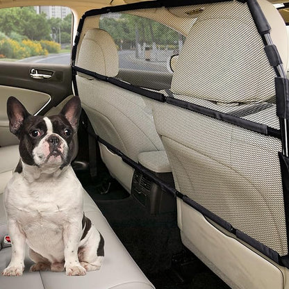 Dog Car Barrier Escape-Proof, 50" Wide Car Divider for 2nd 3rd Row Seats & Cargo Area, Durable Back Seat Car Gate Trunk Barrier with See Through Net Mesh for Small Trucks & SUV & Mid-Sized Vehicle
