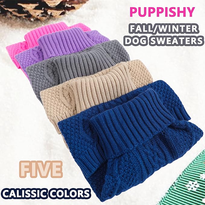 Dog Sweaters Small Dog Clothes Winter Turtleneck Puppy Sweater Warm Pet Cat Sweater Doggy Pullover Outfit with Twisted Design XS~XL(Navy Blue, X-Large)