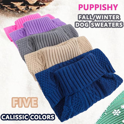 Dog Sweaters Small Dog Clothes Winter Turtleneck Puppy Sweater Warm Pet Cat Sweater Doggy Pullover Outfit with Twisted Design XS~XL(Purple, X-Large)