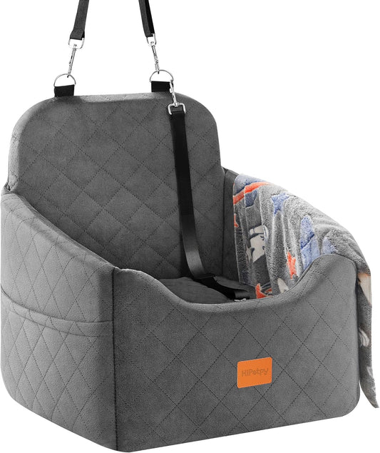 Dog Car Seat for Small Dog with Washable Mat, Memory Foam Booster Seat for Dogs Under 30lb, Elevated Pet Seat with Pockets, Anti-Slip Bed for Car, Perfect for Front & Back Seats with Safety Leash