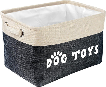 PET ARTIST Dog Toy Basket, Collapsible Dog Toy Bin Box with Comfortable Handles, Large Pet Toy Storage Organizer for Accessories, Toys, Coat & Clothing, Blanket & Leash, Black, 15"x11"x9"