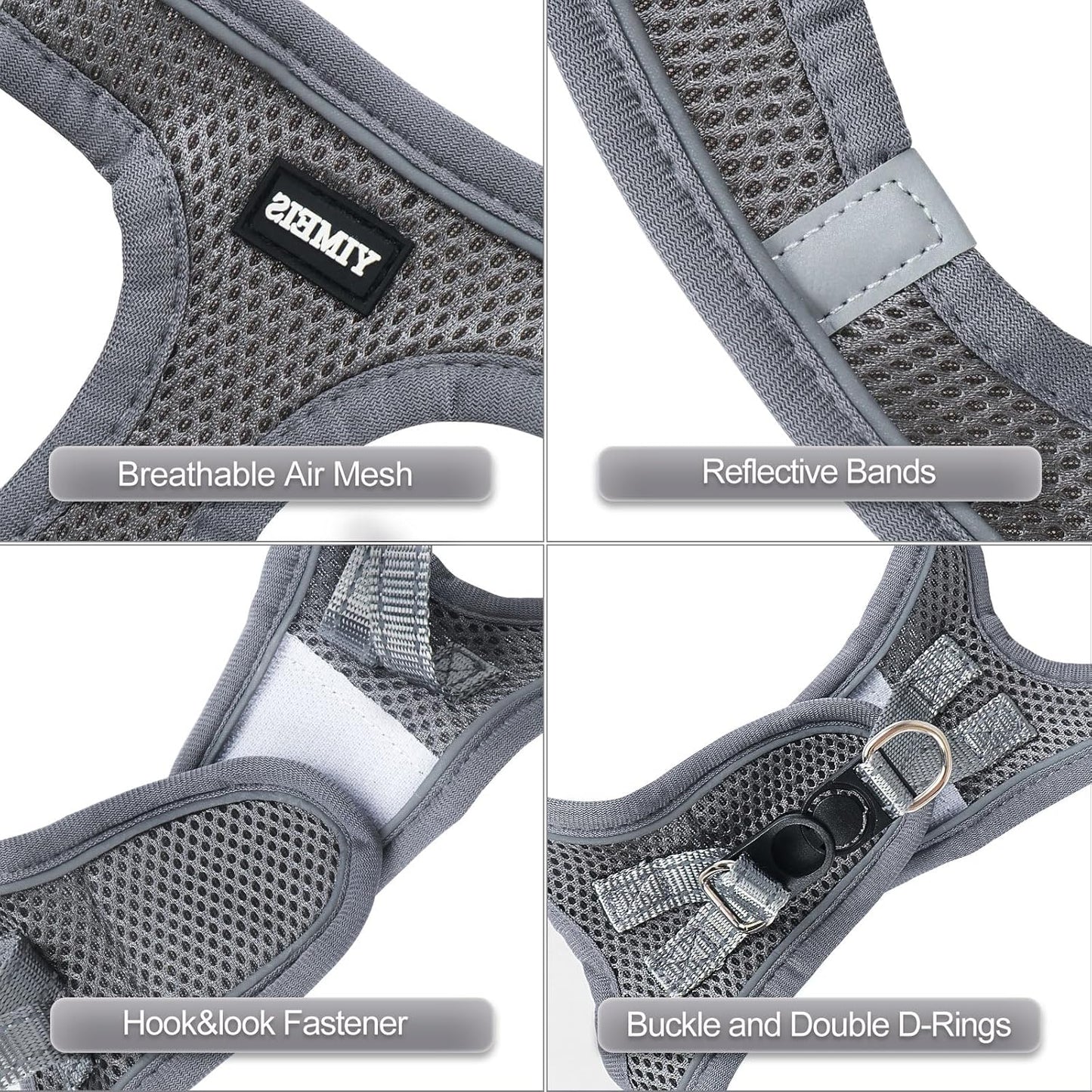 YIMEIS Dog Harness and Leash Set, No Pull Soft Mesh Pet Harness, Reflective Adjustable Puppy Vest for Small Medium Large Dogs, Cats (Gray, Small (Pack of 1)