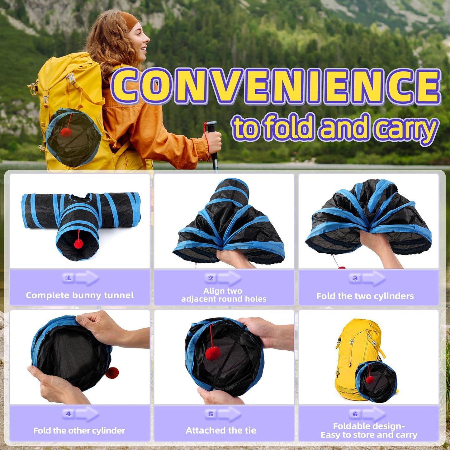 Bunny Tunnels & Tubes Collapsible 3 Way Rabbit Hideout with 13pcs Toys for Bunny Guinea Pig Hamster Chinchilla Hedgehog Rat Ferret Kitten (BK&BU)