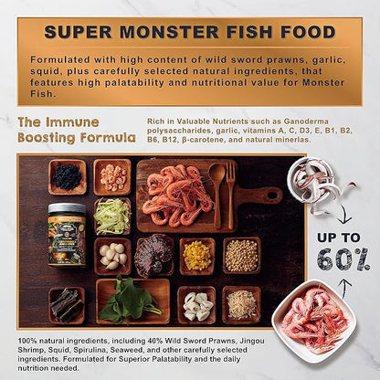 Ultra Fresh Monster Fish Food, Wild Sword Prawns, Floating Sticks for Oscars, Bass, Large Cichlids and Tropical Fish, Carnivorous Jumbo Stick 3.53 oz