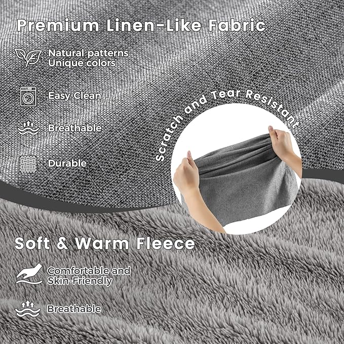 Miguel Faux Linen Dog Bed with Removable Cushion Pillow for Medium Small Dogs, Washable Pet Bed with Side Easy to Wash Puppy Bed, Rectangle Cat Bed for Indoor Cat with Anti-Slip Bottom, Gray 30 Inch