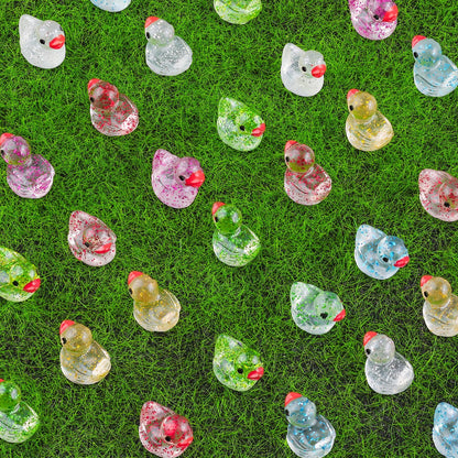 120PCS Mini Resin Animals Cute Colorful Glitter Tiny Ducks, Miniature Figures to Hide, Little Animal Toys Accessories Bulk for Topper Garden Dollhouse Landscape Aquarium Ornaments DIY Crafts & Decor