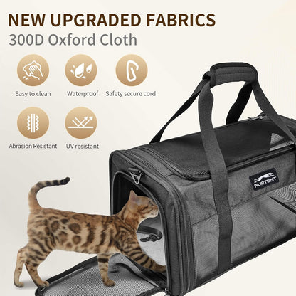 TSA Approved Pet Carrier in Cabin with Foldable Litter Box for Kittens and Small Dogs Fits Pets Up to 15 lbs, Animal Rabbit Puppy Soft Pet Carrier Portable Airline Approved, Travel for Comfort, Black