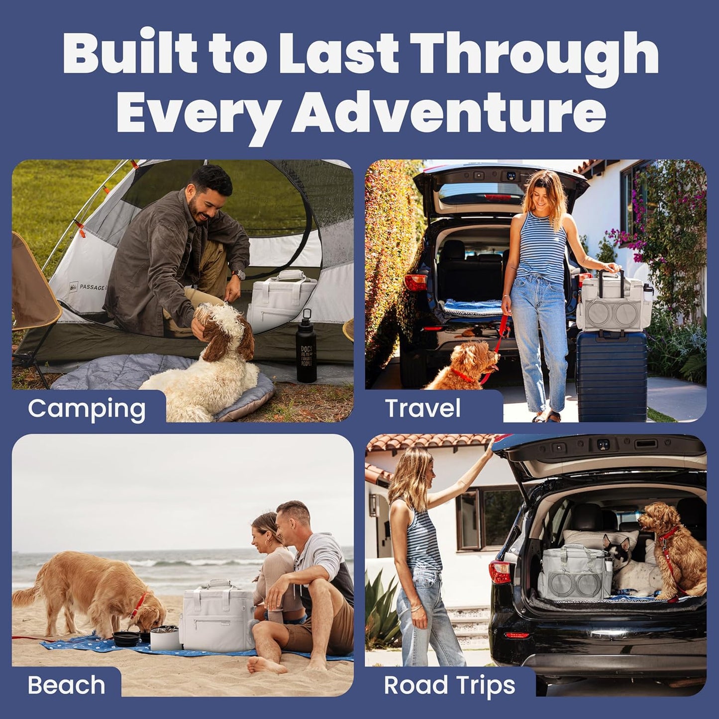 The Original Doggy Bag™- Dog Travel Bag for Supplies - Ultimate Gift for Dog Moms & Dads, Doggy Lovers & Pet Owners for Christmas- Includes 2 BPA-Free Travel Bowls and 2 Food Containers: Beige