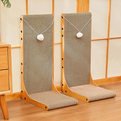 Value 2-Pack 23.6 Inch L-Shaped Cardboard Cat Scratcher, Dual Use (Vert/Horiz) Scratch Pad with Toy Balls, Wall-Mountable Furniture Protector Cat Scratchers for Indoor Cats, Couch & Wall