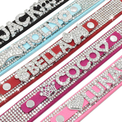 Crystal Dog Collar Personalized with Bling Name,Custom Sparkling Rhinestones Dog Collar for Small Medium Large Dog (M,Hot Pink)
