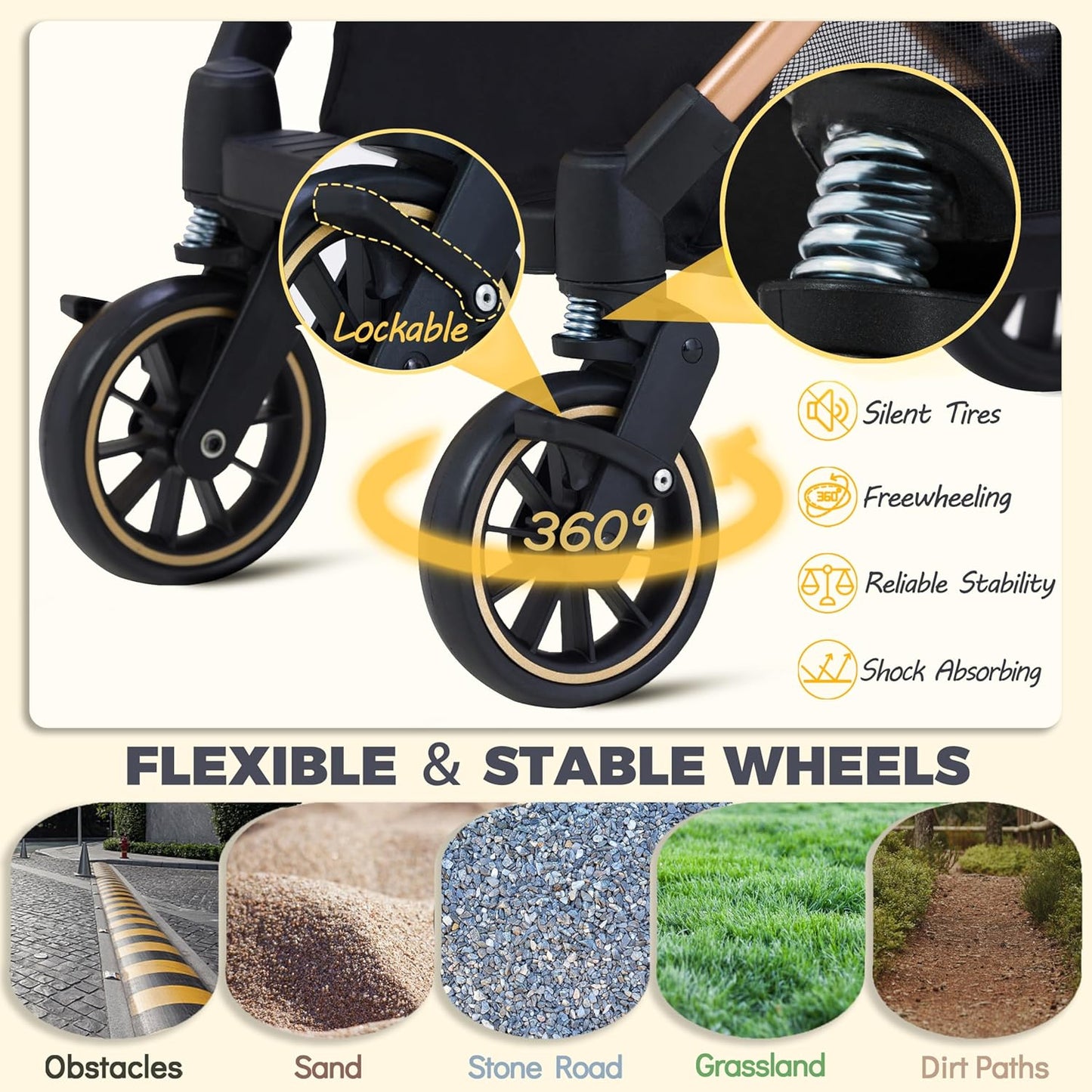 Pet Stroller for Small Medium Dogs, Lightweight Small Dog Stroller for Dogs Cats with 6 Shock Absorption System, Detachable Carrier Suitable for Car Seat & Hand Carry, Safe Outings, Gray