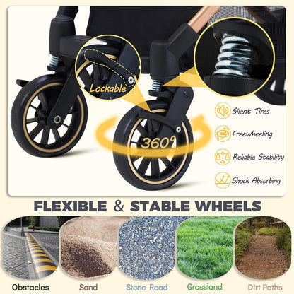 Pet Stroller for Small Medium Dogs, Lightweight Small Dog Stroller for Dogs Cats with 6 Shock Absorption System, Detachable Carrier Suitable for Car Seat & Hand Carry, Safe Outings, Gray