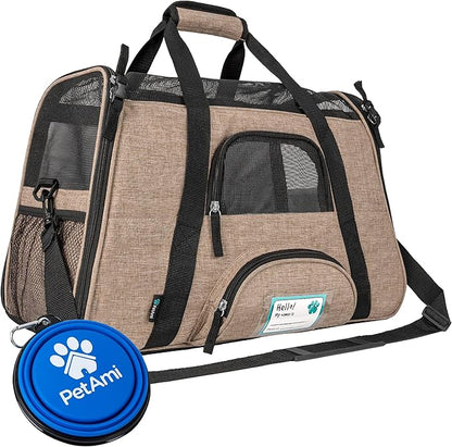 PetAmi Airline Approved Pet Carrier for Cat, Soft Sided Dog Carrier for Small Dog, Cat Travel Supplies Accessories for Indoor Cat, Ventilated Pet Carrying Bag Medium Kitten Puppy, Large Heather Taupe