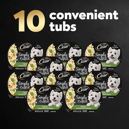 Cesar Simply Crafted Adult Wet Dog Food Meal Topper, Chicken, Carrots & Green Beans, 1.3oz. (10 Count, Pack of 1)