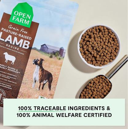 Open Farm, Grain-Free Dry Dog Food, Complete & Balanced Kibble, Sustainably & Ethically Sourced Ingredients, Non-GMO Veggies & Superfoods Support Overall Health, Pasture Raised Lamb Recipe, 4lb Bag