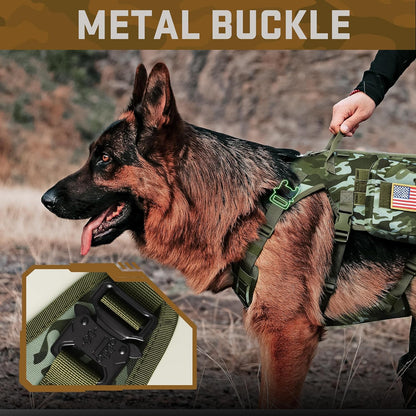 Forestpaw Dog Harness Medium Sized,Tactical Dog Harness with Handle,No Pull Military Style Service Dog Vest with Pockets Adjustable for Medium Large Dogs,Camouflage Green,Chest 21.5-45"