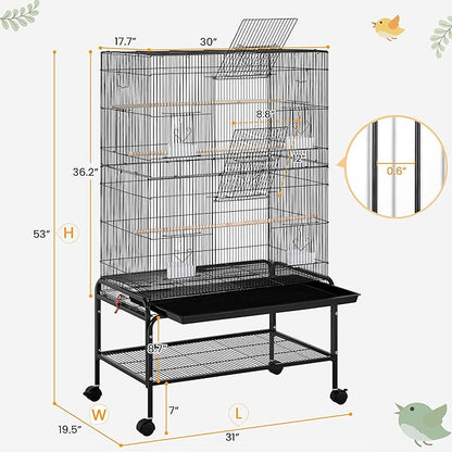 Yaheetech 53'' Large Bird Cage Budgie Cage for Parakeets Cockatiels Conures Lovebirds Parrots with Rolling Stand